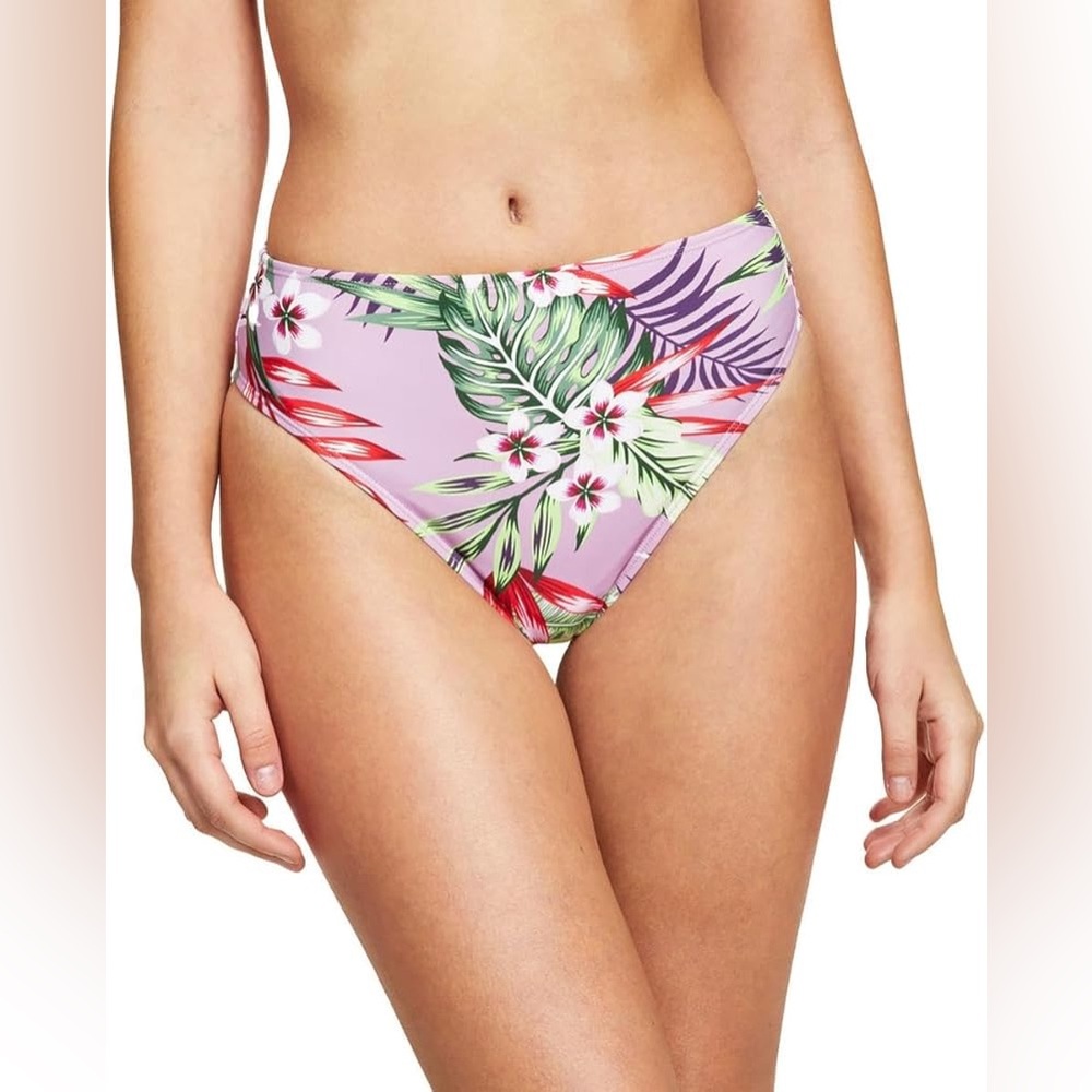 Salt + Cove Juniors’ High Waist Bikini Bottom in Tropicali Dusty Violet (XS)